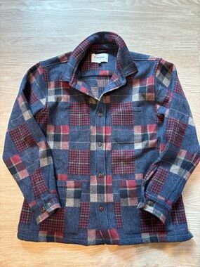 Corridor NYC Mens XL Shacket Patchwork Wool Button Down Casual Jacket Shirt Read